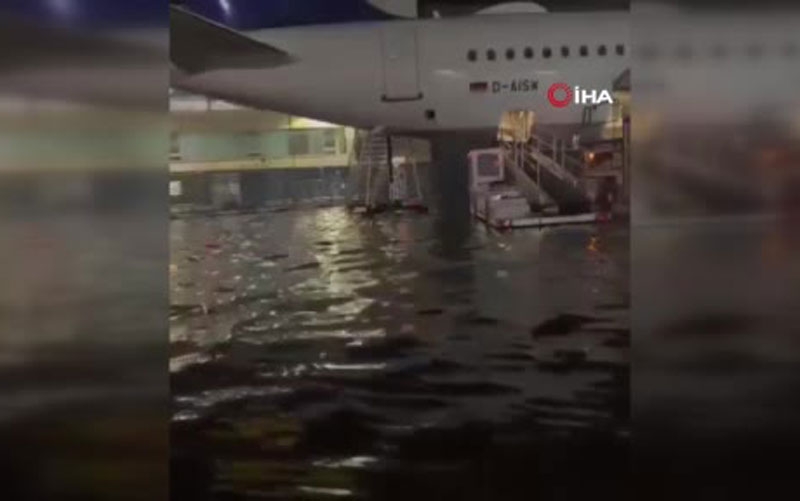 Frankfurt Havalimanı'nı su bastı, apron göle döndü