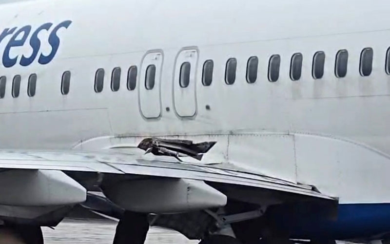 Antalya Havalimanı’nda uçakta yerinden çıkan teker kanadı parçaladı