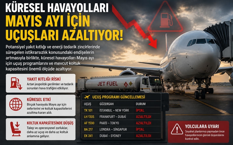 Küresel havayolları Mayıs ayı için uçuş programlarını ve mevcut koltuk kapasitesini azaltıyor