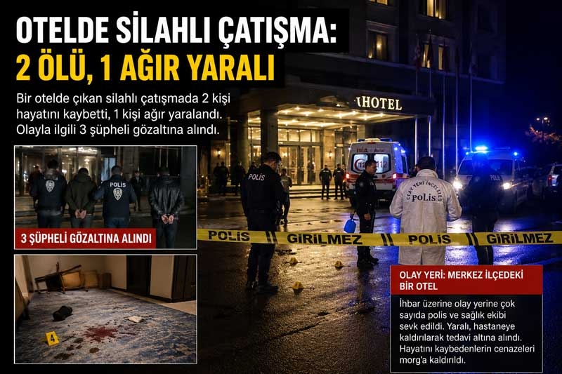 Otelde çıkan silahlı çatışmada 2 kişi öldü, 1 kişi ağır yaralandı