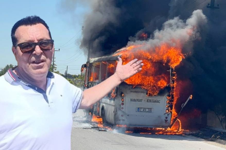 Antalya’da yolcu midibüsü alev alev yandı, sürücü yolcuları tahliye etti