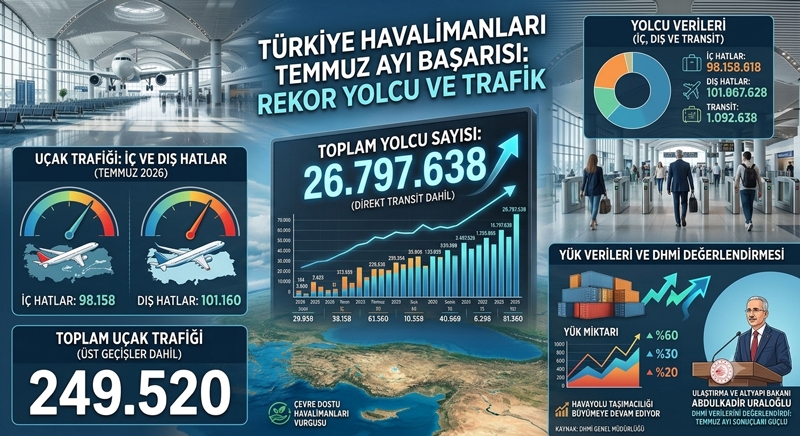 Türkiye'deki havaalanları temmuz ayında yaklaşık 27 milyona hizmet verdi