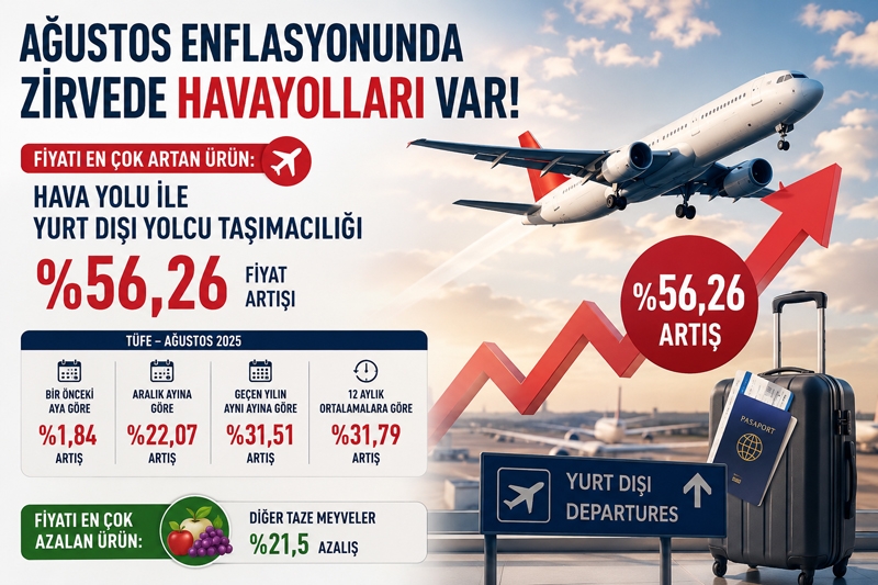 Ağustos'ta fiyat artışı zirvesinde hava yolu ile yurt dışı yolcu taşımacılığı yer aldı