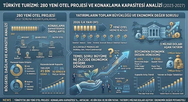 Türkiye turizm sektöründe 2027 sonuna kadar  280 yeni otel açılması planlanıyor