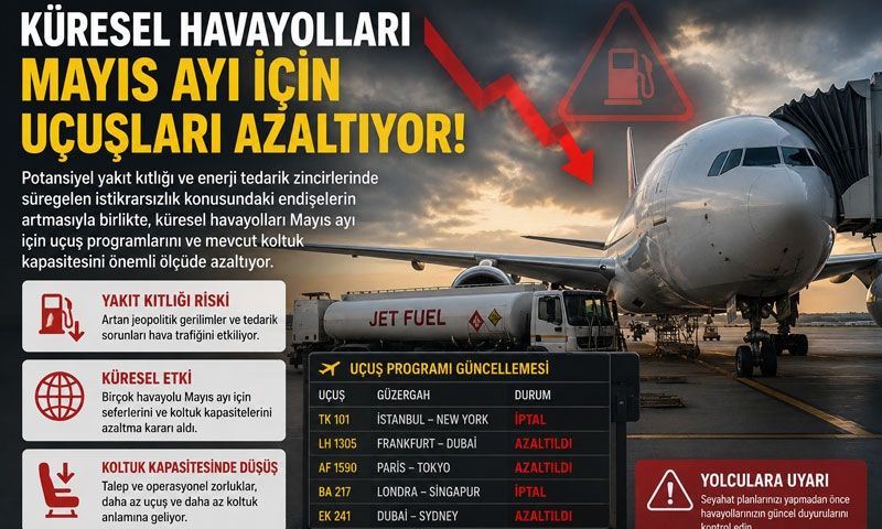 Küresel havayolları Mayıs ayı için uçuş programlarını ve mevcut koltuk kapasitesini azaltıyor