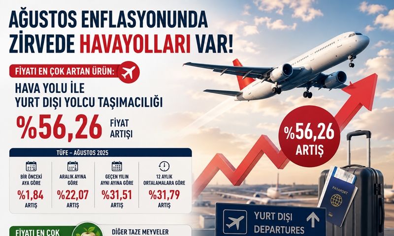 Ağustos'ta fiyat artışı zirvesinde hava yolu ile yurt dışı yolcu taşımacılığı yer aldı
