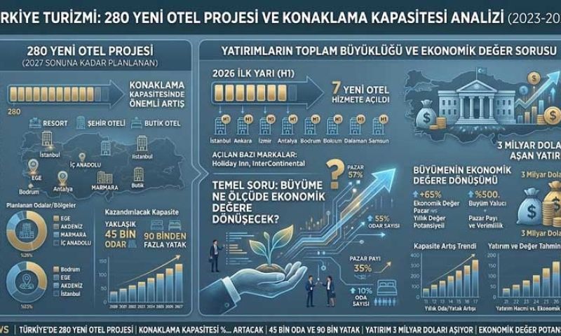 Türkiye turizm sektöründe 2027 sonuna kadar  280 yeni otel açılması planlanıyor